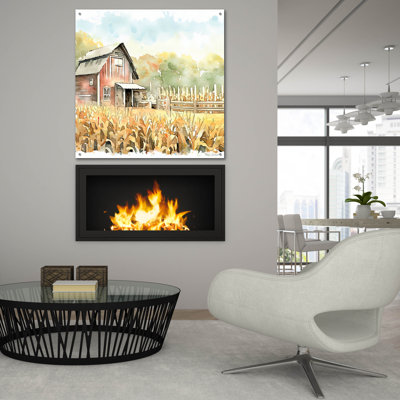  «Countryside Autumn Barn 3» par Nicole DeCamp, art mural en verre acrylique, 36 po x 36 po