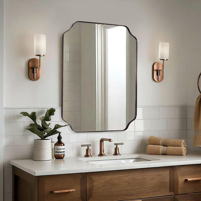 Modern Scalloped Corner Rectangle Bathroom Vanity Mirror | Stainless Steel Frame