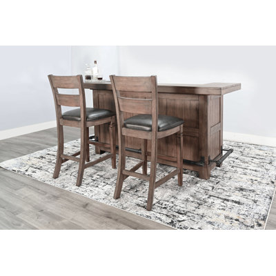 80" Traditional Wood Home Bar with Stools