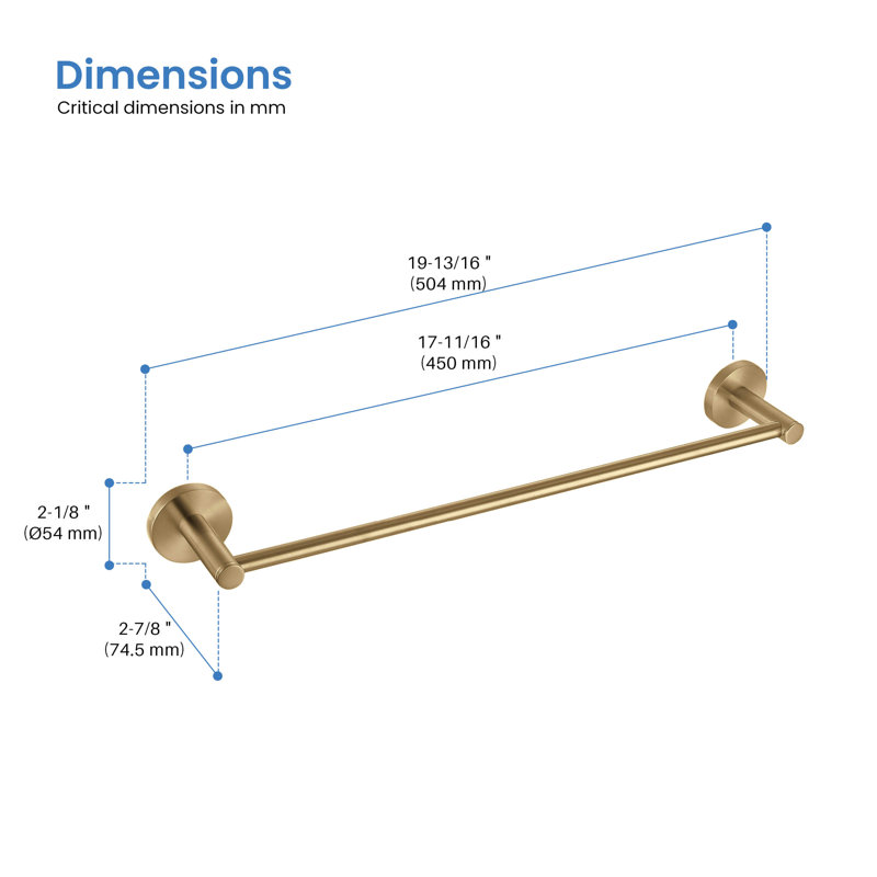 Barre à serviettes murale circulaire 19,81 po, Laiton brossé, H 2,13 po x l 19,81 po x P 2,88 po