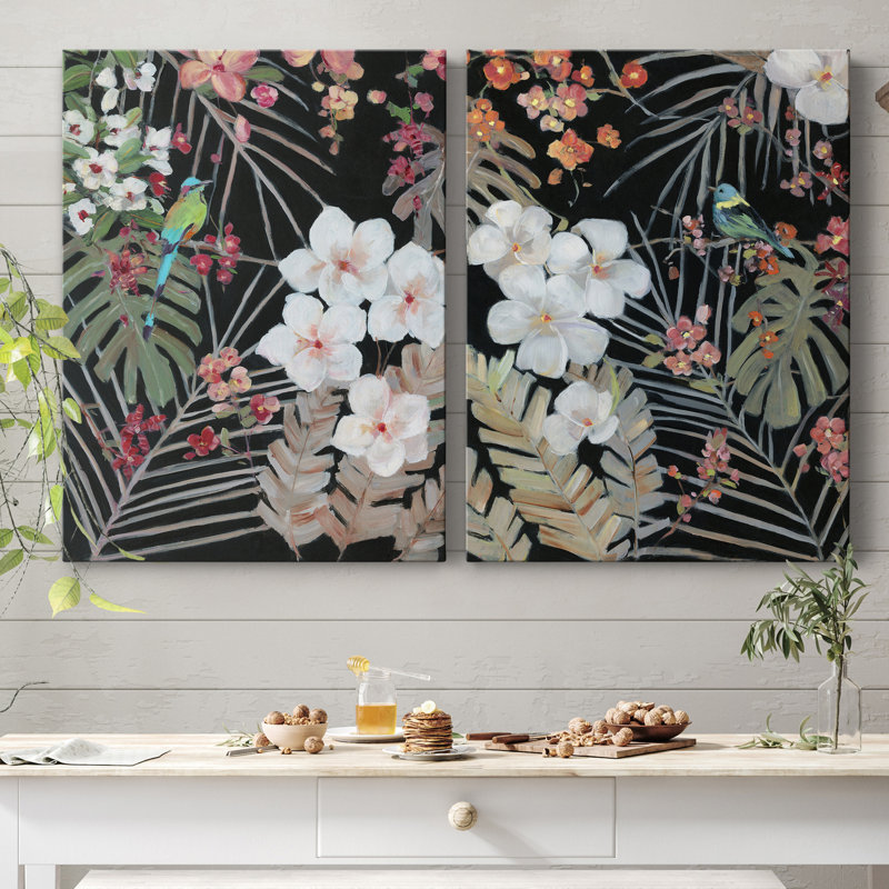 Tropical Midnight I - ensemble de 2 reproductions d'art, H 32 po x l 48 po x P 1 po, Toile tendue, Pas de tapis