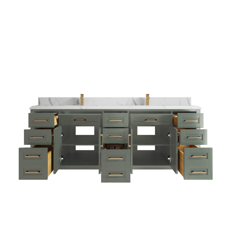 Cambridge 84'' Double Bathroom Vanity with Quartz Top, Calacatta Laza