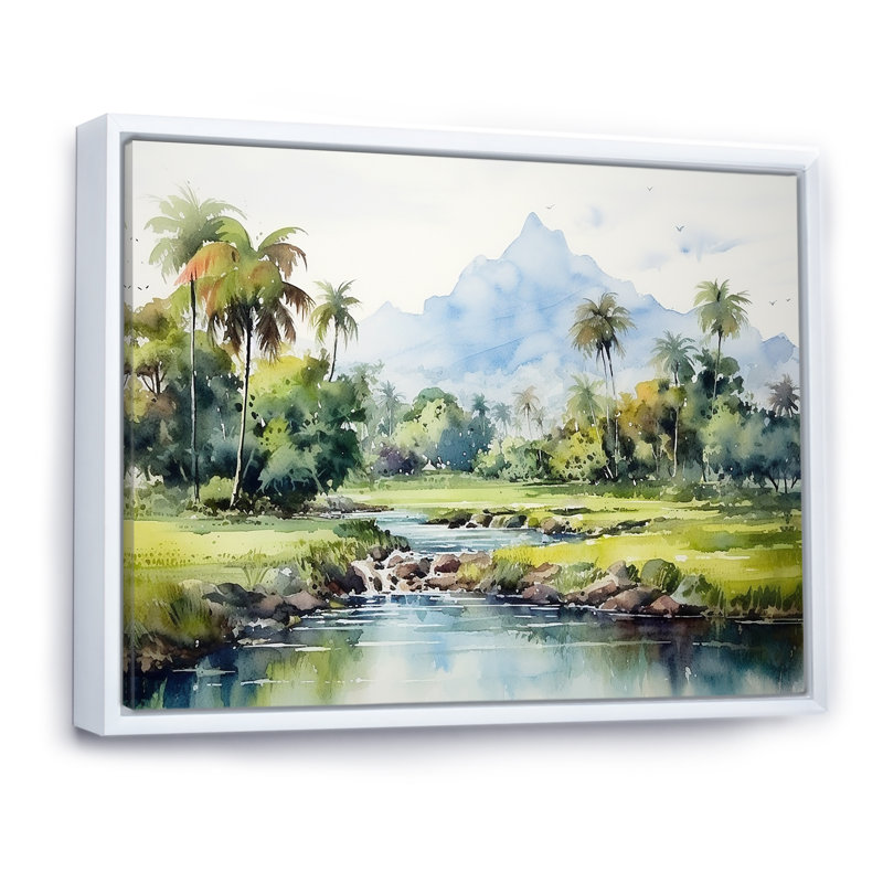 Paysage indonésien - Art mural Indonésie, Cadre flottant blanc, H 30 po x l 40 po x P 1,5 po