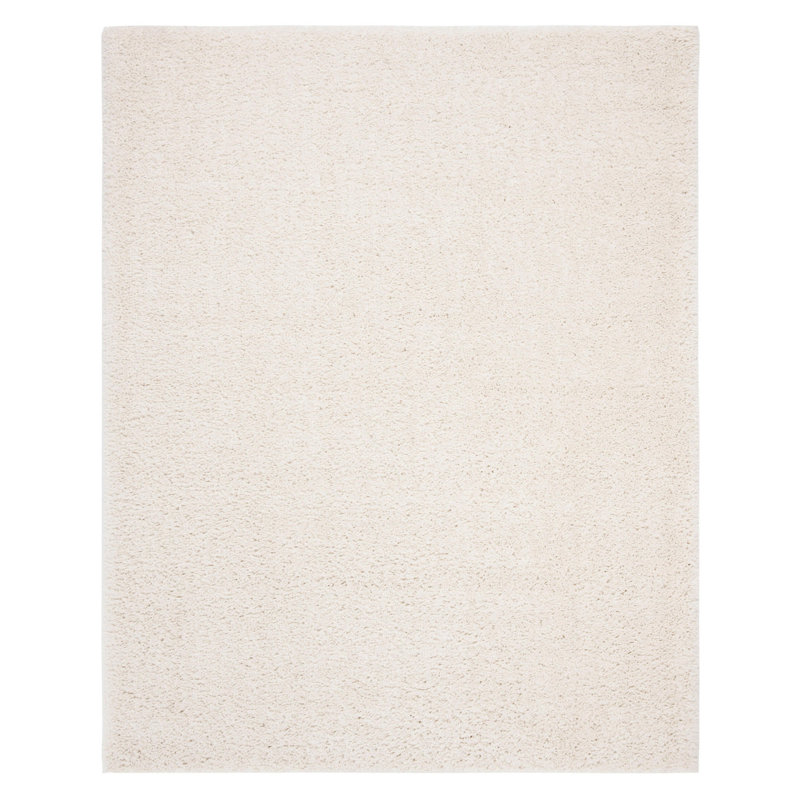 Tapis rectangulaire en polypropylène tissé à la machine de couleur unie crème, Rectangle 6 pi 7 po x 9 pi 6 po