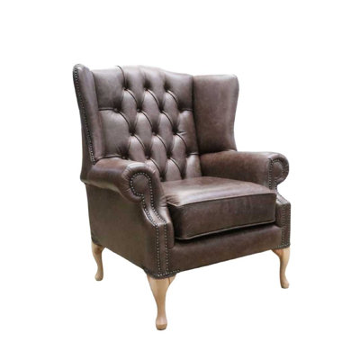 Upholstered Full Grain Leather Wingback Chair