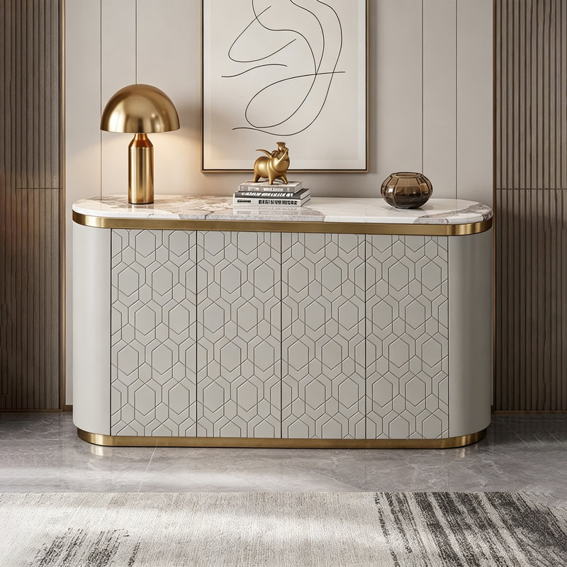 Italian-style modern elliptical sideboard, 35.43" H x 55.12" W x 15.75" D, Light Gray