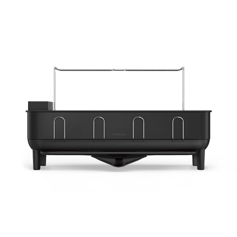 simplehuman Kitchen Dish Drying Rack with Swivel Spout, Fingerprint-Proof Stainless Steel Frame, Black