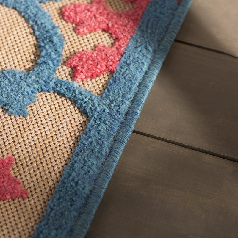 Bungalow Rose Luisa Floral Indoor/Outdoor Area Rug in Pink/Blue/Sand ...