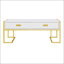 Table basse moderne blanche moderne avec 4 tiroirs et base dorée-639367427
