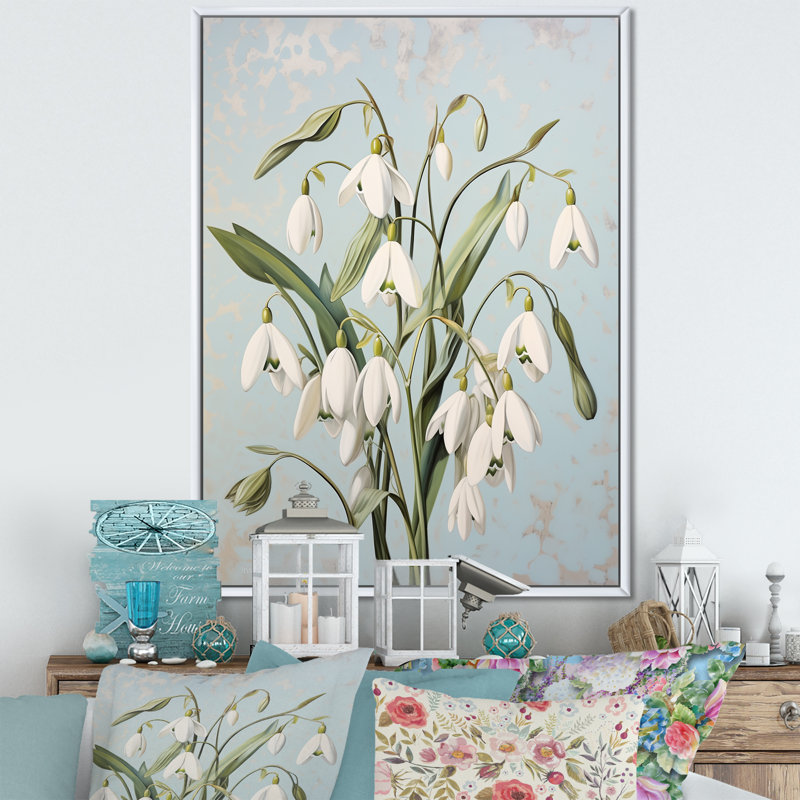 " Snowdrops Moonlit Galanthus Nivalis IV ", 32" H x 24" W x 1" D, White Floater Framed