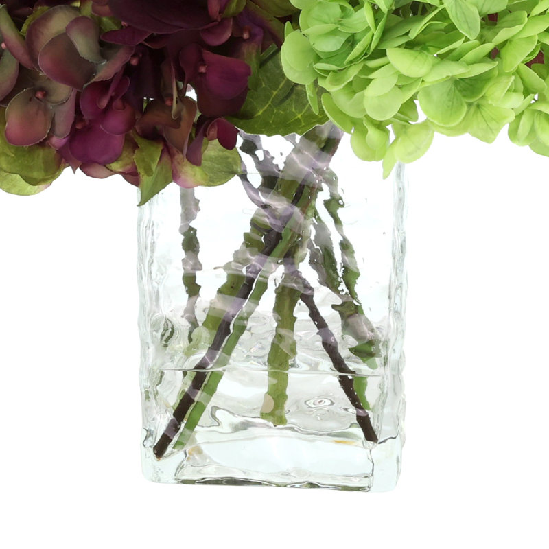 Hydrangea and Rose Fall Arrangement in Glass Ripple Vase