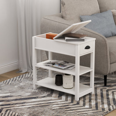Table d'appoint étroite blanche avec fonction de rangement, peinte, pour la chambre à coucher et la maison enduite en blanc, cloisons de tiroirs, bureau