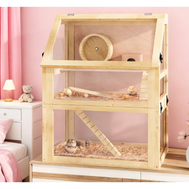3 couches de hamster 24 po x 16 po 29,5 po, conception spacieuse avec fond profond de 12,6 po, accessoires pour divertissement pour animaux de compagnie, accès rapide à la cage frontale de nettoyage, stimulus mentaux, propre