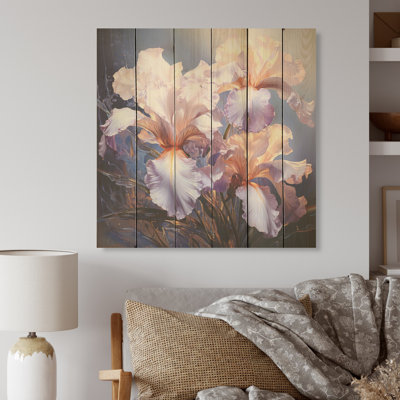 Iris baignant dans une aurore argentée clair de lune I - Art mural en bois d'iris sur bois de pin naturel