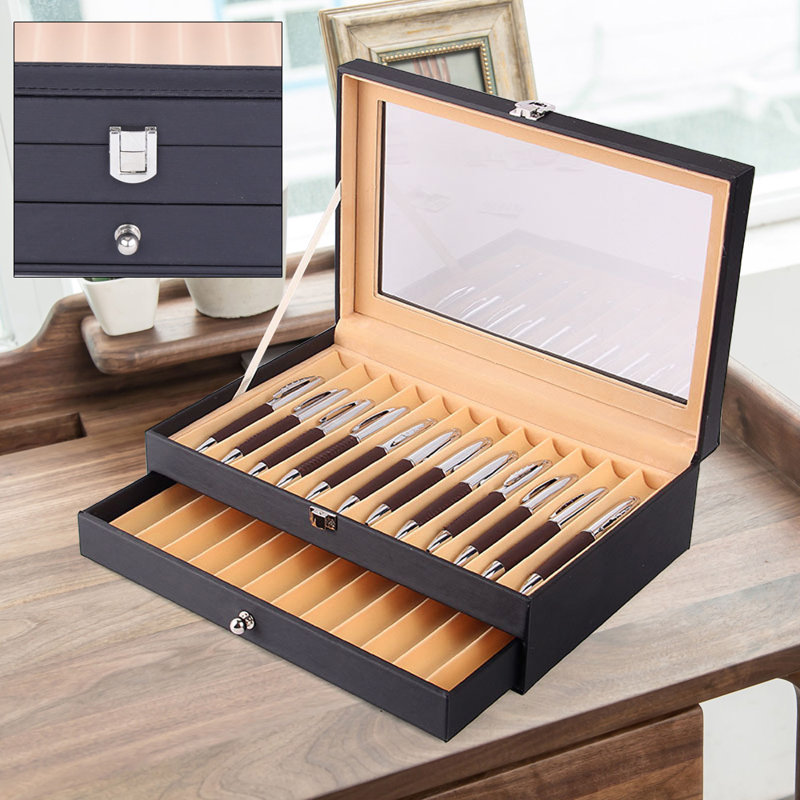24 porte-stylo-plume en cuir, Noir
