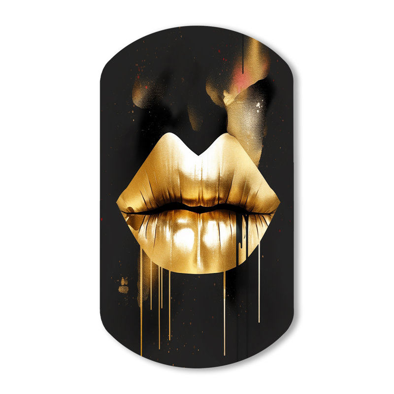 Gold Lips Of Luxury II - Fashion Cylinder Shape Irregular Metal Wall Decor, 43" H x 23" W