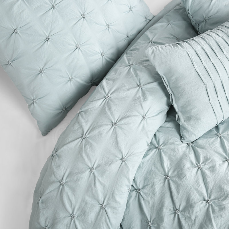 Ravello Microfiber Comforter Set, King Comforter + 2 King Shams + 2 Throw Pillows, Blue