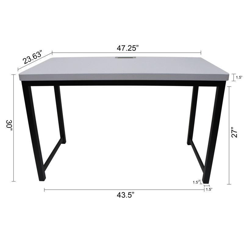 Hensel Home Office Study Writing Desk, Light Gray Top and Black Metal Frame Base