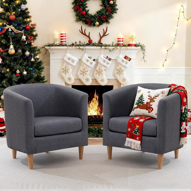 Fauteuil d'appoint Cottle Barrel avec pieds en bois, chaises de salon modernes et confortables avec accoudoirs, Gris