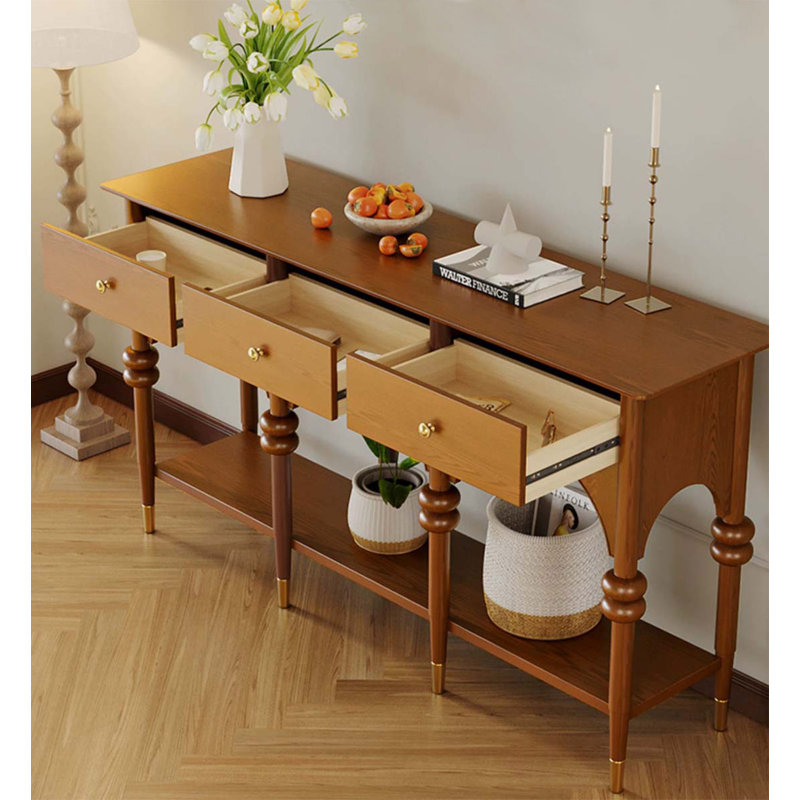 59.06" Brown Rectangular Solid Wood Console Table, Brown, 31.89" H x 47.24" W x 13.78" D
