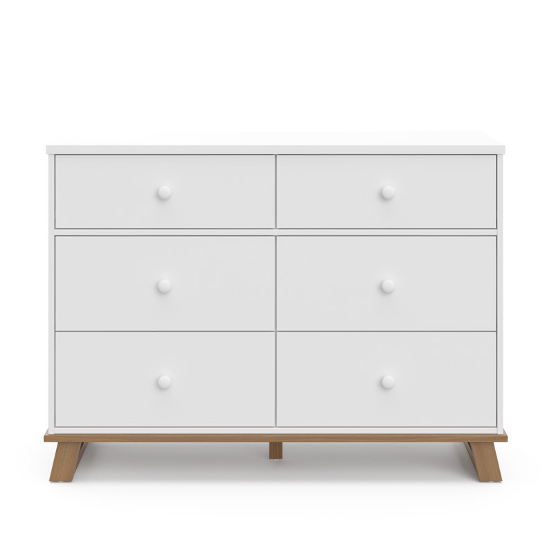Commode double 6 tiroirs Modern, Blanc / bois flottant rétro