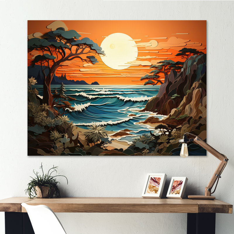«Coastal Collage At Sunset II», reproduction d'art sur toile, H 24 po x l 32 po x P 1 po, Toile tendue