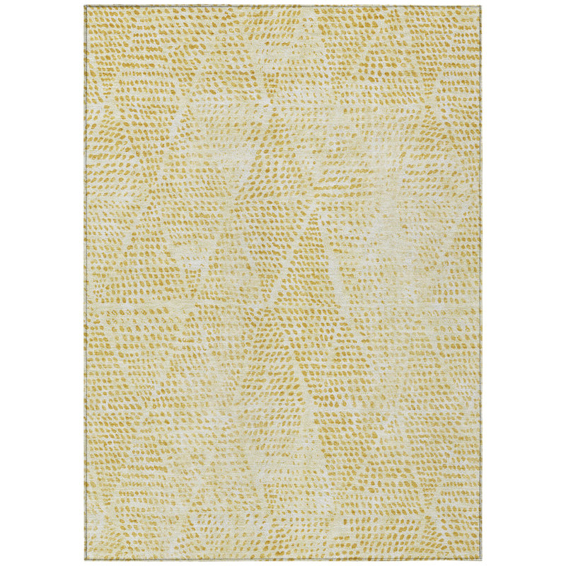 Tapis intérieur / extérieur géométrique lavable 9 pi x 12 pi doré et ivoire