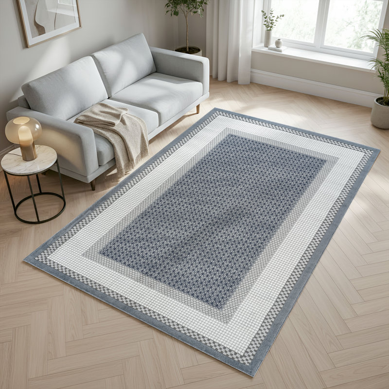 Tapis moderne Whitney, Bleu / Ivoire, 10 pi 0 po x 14 pi 0 po
