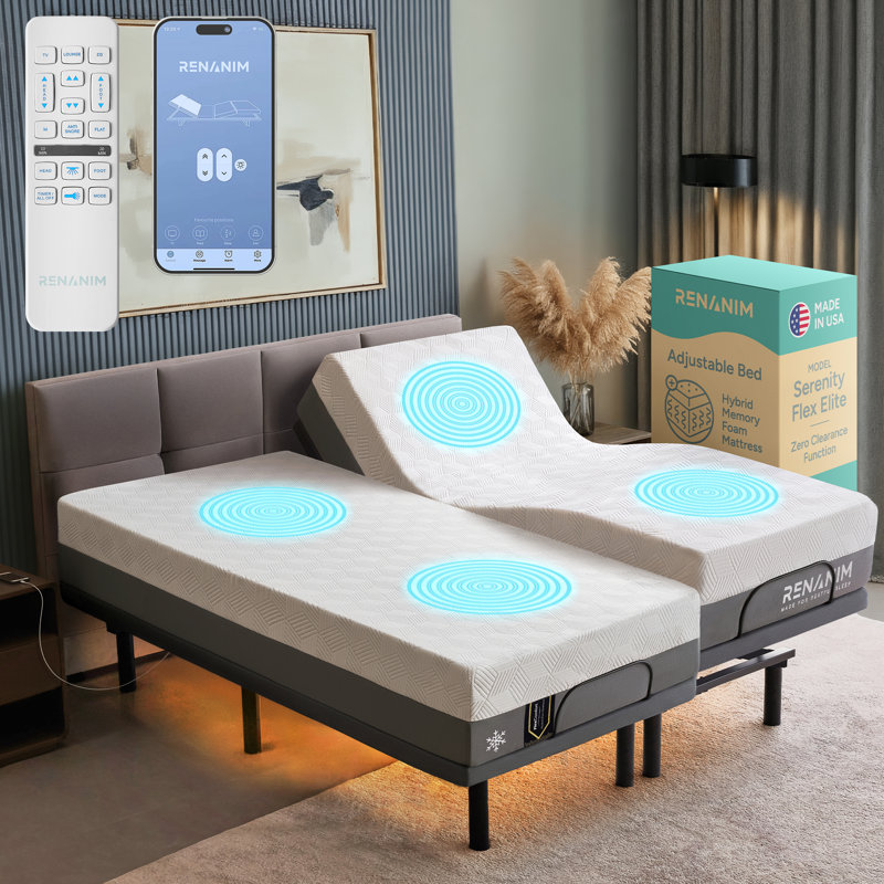 SF Elite Adjustable Bed With 12" Hybrid Mattress Included Massage, Usb, Underbed Light, Wireless Remote & App Control Zero Gravity Bed