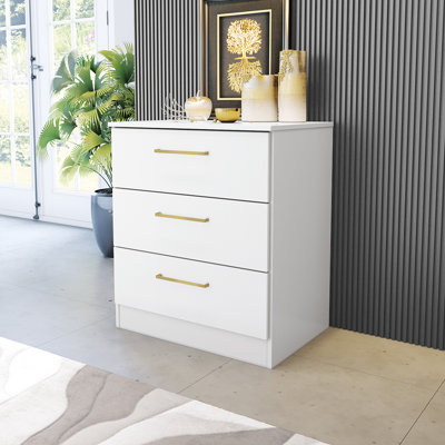 Jolyne 3-Drawer Vertical Dresser with Gold Handles - Modern Bedroom Storage