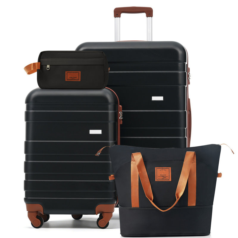 Ensemble de bagage 4 pièces avec serrure TSA et trousse de toilette à sec, Black, 26.8" H x 18.5" W x 11.5 " D