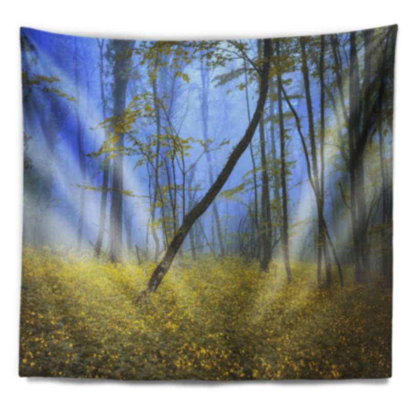 Tapisserie forêt paysage de style rétro coloré, H 32 po x l 39 po