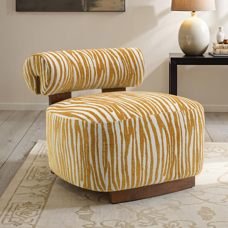 Fauteuil d'appoint contemporain jaune avec structure et tissu à rayures zébrées, 33,1 po de largeur, pour le chenille de la zone principale avec un cadre à ressorts en bois, profondeur de 30,3 po, espace de vie