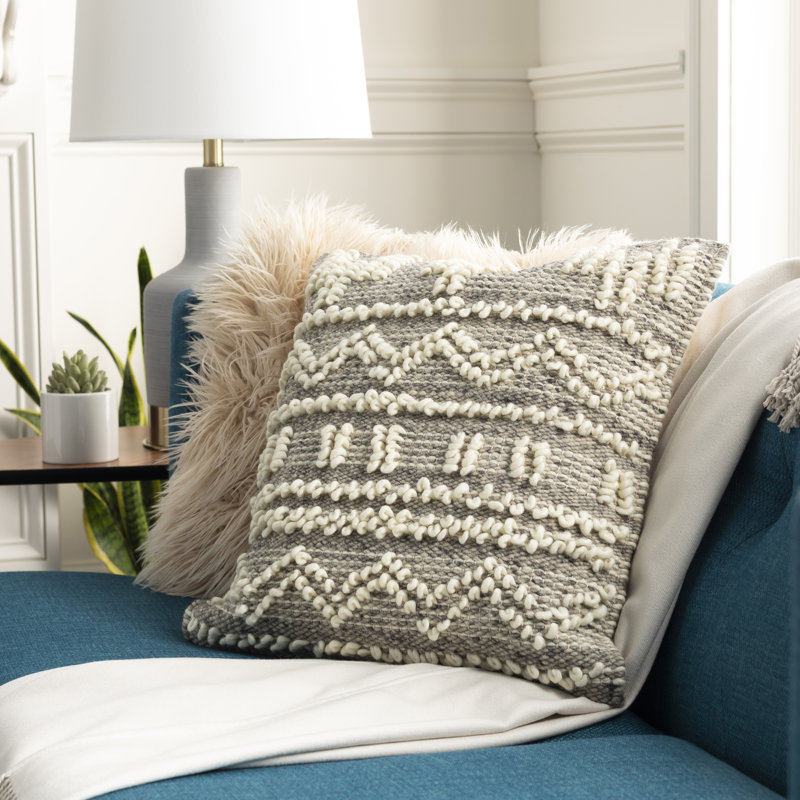 Reni Geometric Wool Blend Reversible Throw Pillow, Polyester/Polyfill, 18"H x 18"W