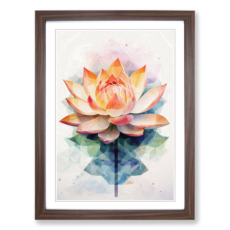 Lotus Flower Geometric No.2 - Framed Print, 34cm H x 25cm W x 2cm D, Walnut