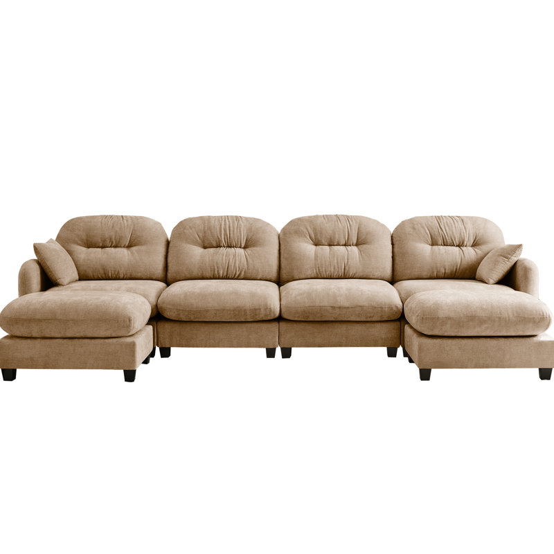 Camel Modular Sectional U Shaped Couch With , Soft And Wrinkle - Chenille Fabric, High Resilience Sponge Seat, , For Bedroom Living Area 4 Seat Ergonomic Design, Cushion Multiple Seating