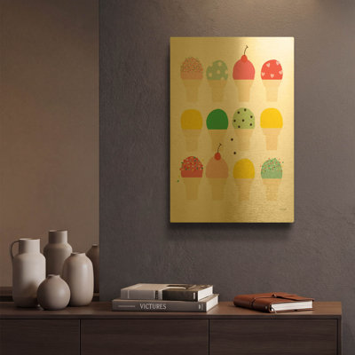 «Ice Cream Fun» par Ann Kelle, art mural en métal doré, 12 po x 16 po