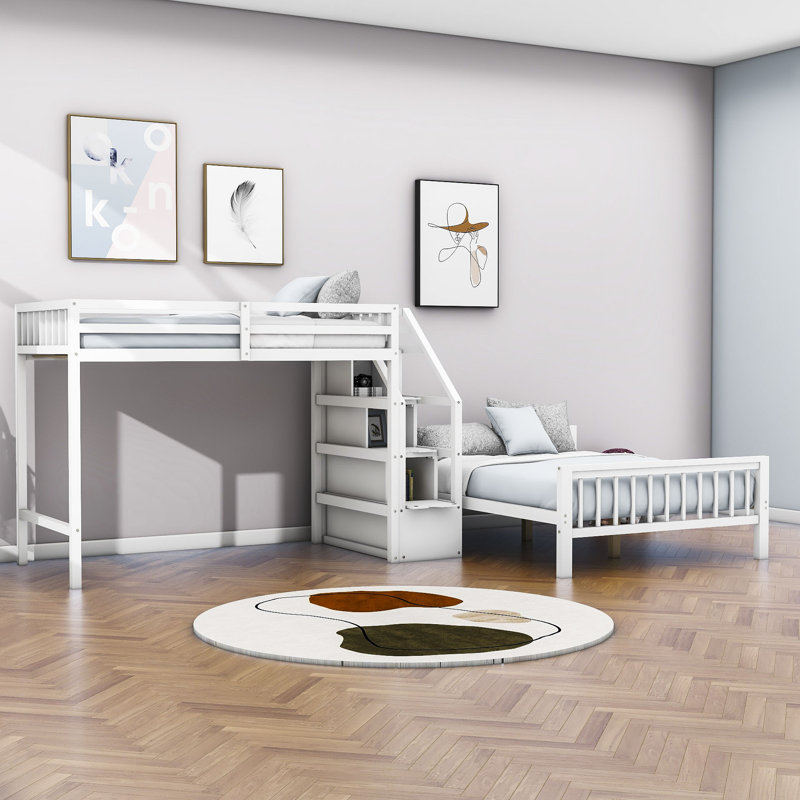 Denesa Twin Over Full L-Shaped Wood Bunk Bed, White