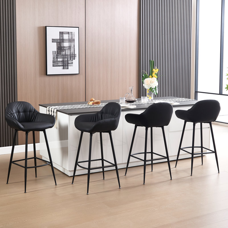 Upholstered Counter Stool with Metal Frame, Black