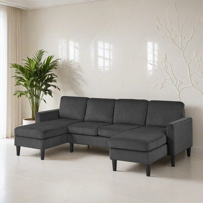 100.02" Upholstered U Shaped Sectional Sofa Couch with Chaise Lounge for Living Room