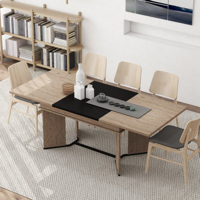 Extendable Dining Table for 4-6-8-10,55inch-82inch Long Rectangle Kitchen Table,Expandable Dining Room Table with Removable Extension Leaf,Wood Space