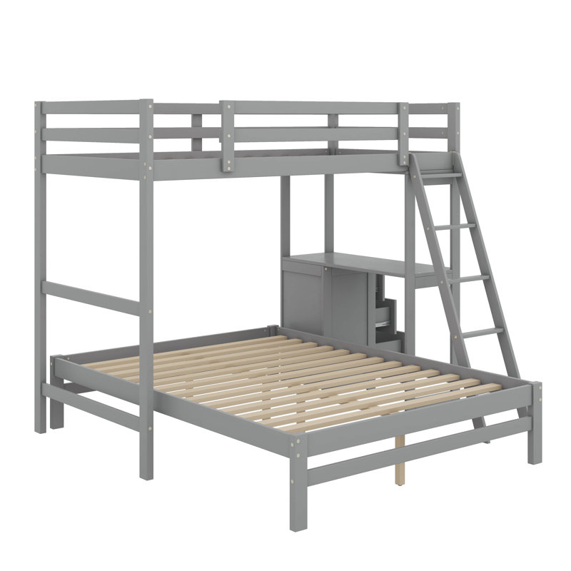  Lit superposé simple au-dessus de double avec bureau intégré et trois tiroirs Wynton, Gris