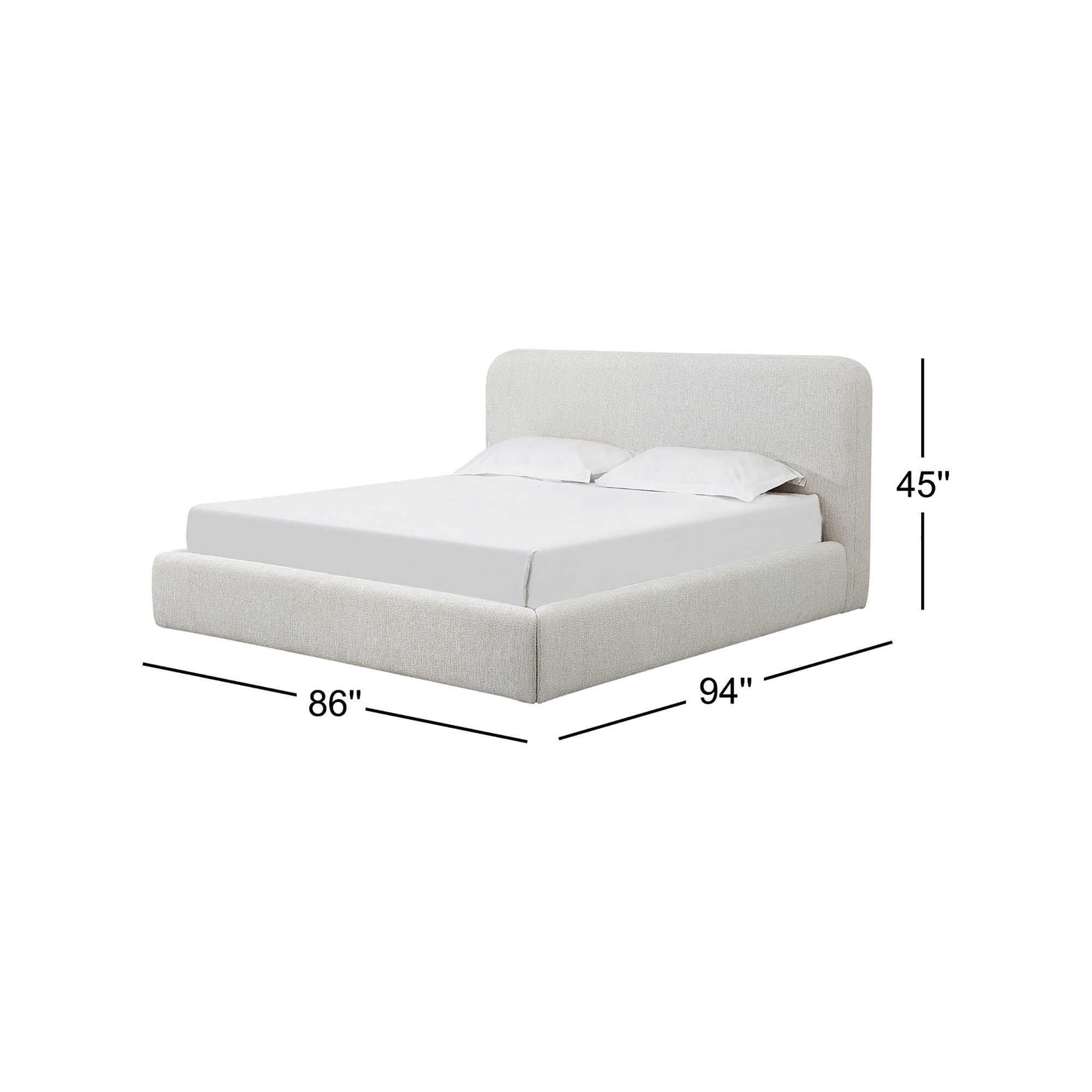 Nori Upholstered Platform Bed, King, Whitewashed