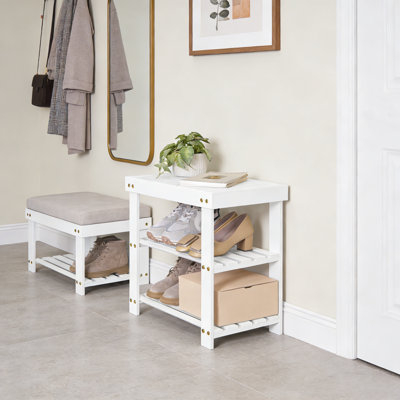 Bamboo Shoe Bench With 3-Tier Storage