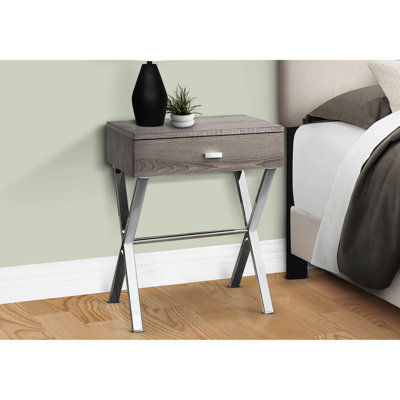Stylish End Table With Drawer - Dark Taupe Laminate & Metal For Office Space, Bedroom Elegant Accent Storage Living Room, Den