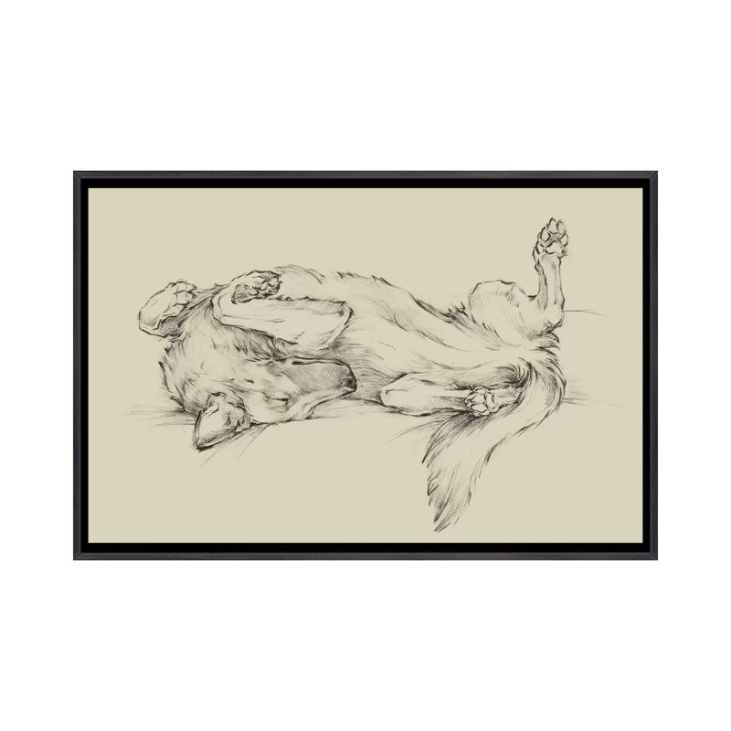 «Dog Tired I» par Ethan Harper - reproduction d'art, H 18 po x l 26 po x P 1,5 po, Toile avec cadre noir patiné, Pas de tapis
