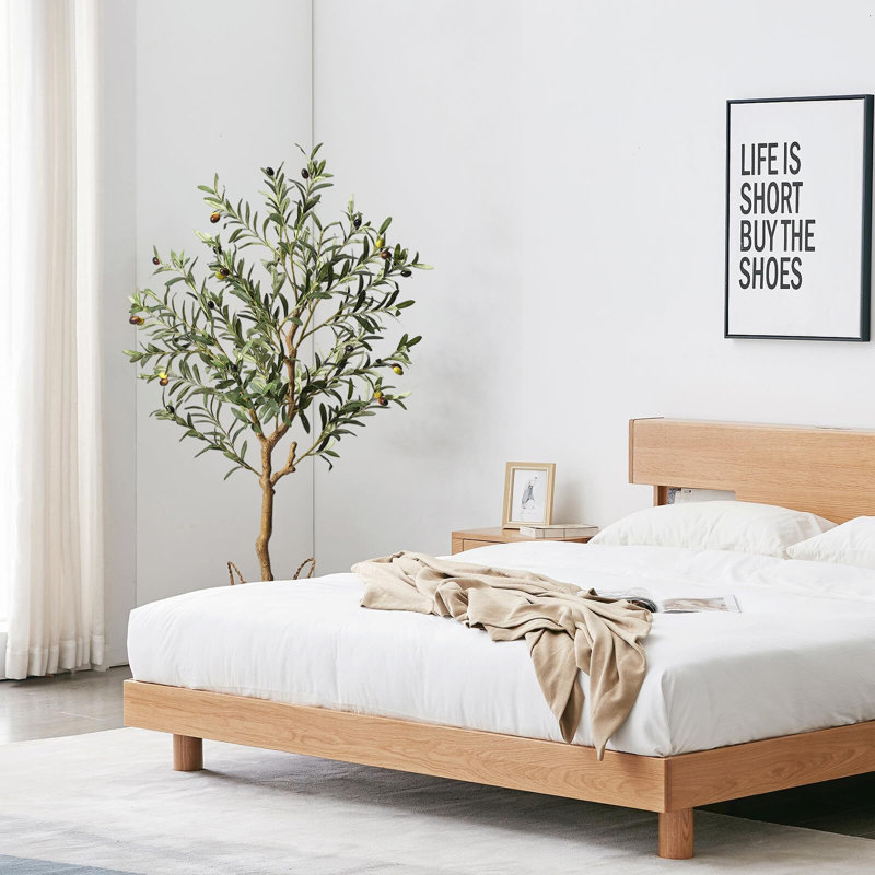 5 Ft Green Faux Silk Olive Tree in Black Pot