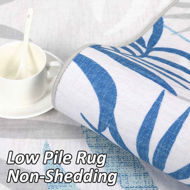 Blue and White Floral Synthetic Runner Rug 2' x 6'