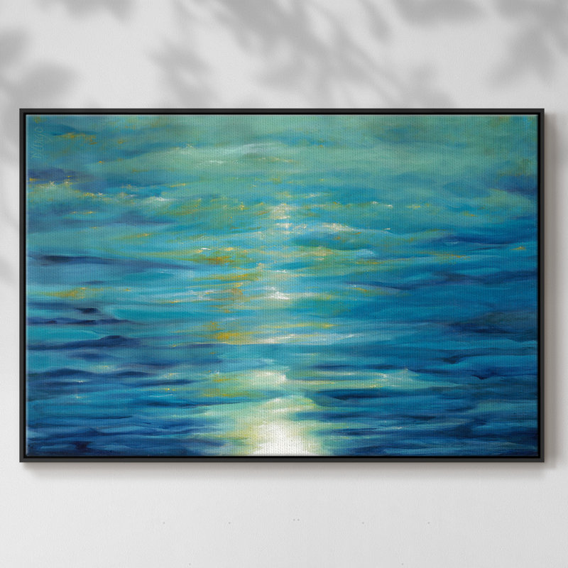 Bleu foncé, Toile avec cadre flottant noir, H 17 po x l 25 po x P 2 po