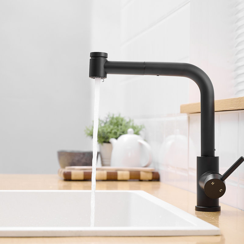 Matte Black Pull Out Faucet - Single Handle Kitchen Sink Tap For Versatile Use With Pull-Down Look And Bathroom Sinks